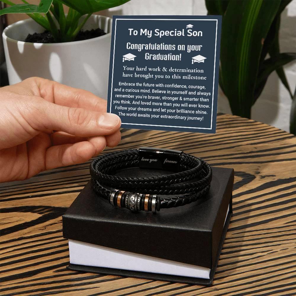 To My Son Congratulations on Your Graduation Follow Your Dreams Leather Bracelet