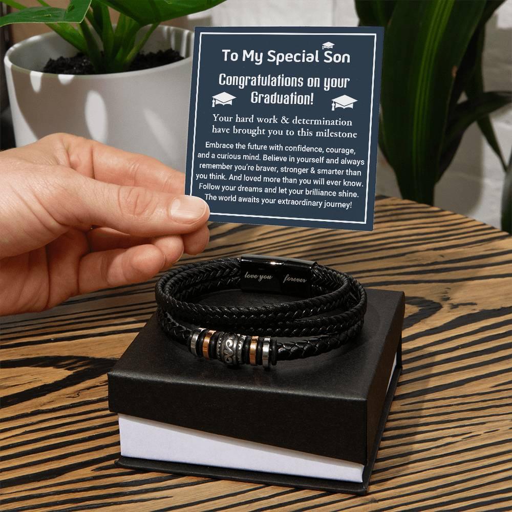 To My Son Congratulations on Your Graduation Follow Your Dreams  Leather Bracelet - Mallard Moon Gift Shop