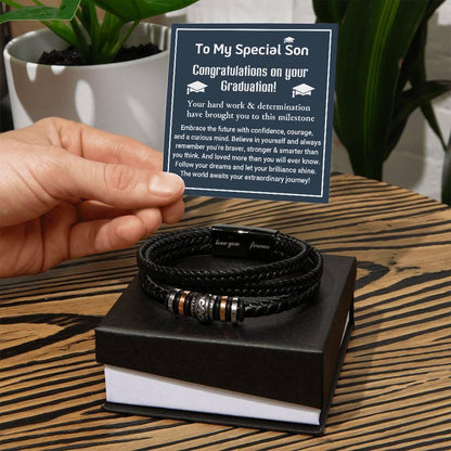 To My Son Congratulations on Your Graduation Follow Your Dreams  Leather Bracelet - Mallard Moon Gift Shop