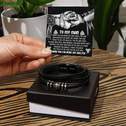 To My Man – Engraved Vegan Leather Bracelet with Sentimental Message Card – Stainless Steel Magnetic Clasp, Perfect Valentine's Day Gift for Him - Mallard Moon Gift Shop