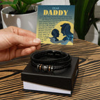 Dear Daddy Men's Vegan Leather Bracelet Birthday, Father's Day Gift with Heartfelt “Just Like You” Message Card for Dad from Son or Daughter