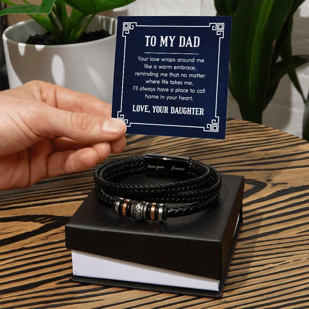 To My Dad Love You Forever Engraved Men's Braided Leather Bracelet – Sentimental Gift from Daughter for Father's Day, Birthday, or Just Because