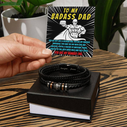 To My Badass Dad - You Are My Favorite Superhero - Men's Braided Leather Bracelet with Gift Box - Mallard Moon Gift Shop