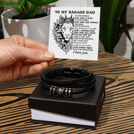 Dad Gift- Badass Dad You are the World -Braided Leather Men's Bracelet - Mallard Moon Gift Shop