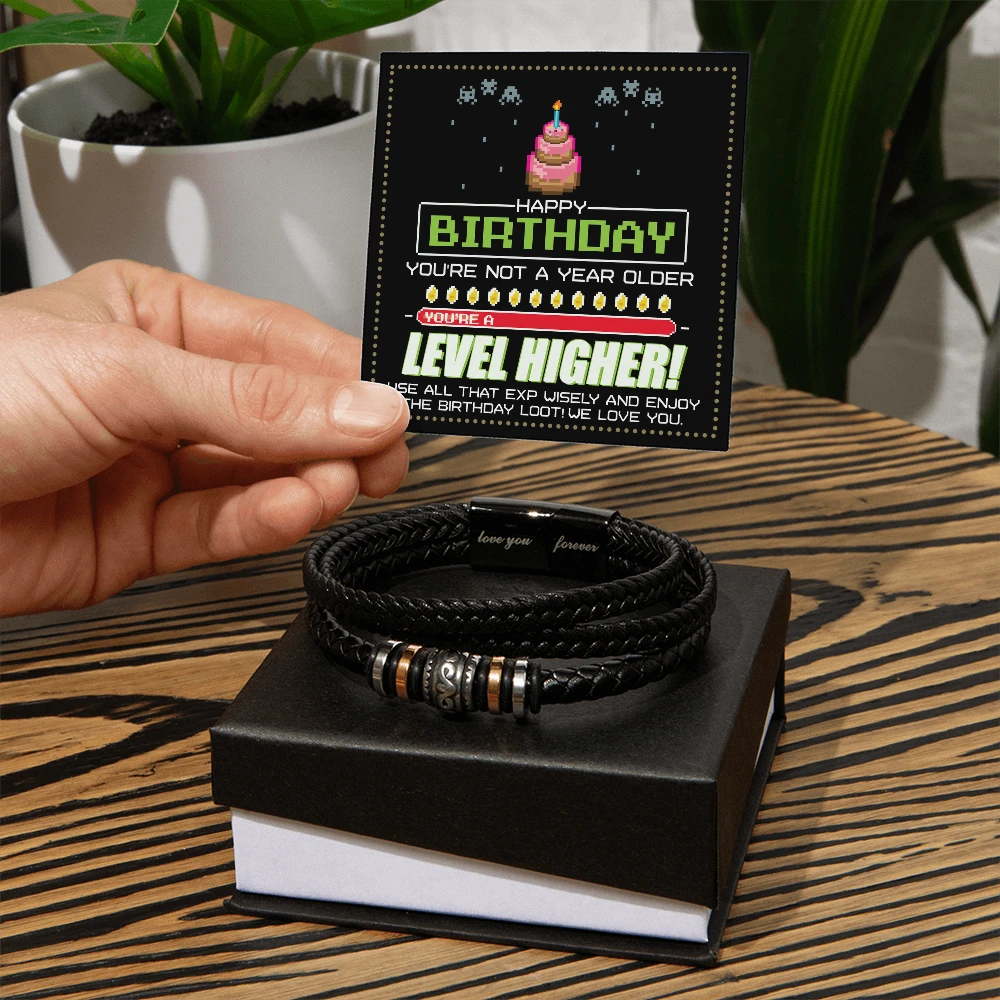 Birthday Gift for Him - Love You Forever Men's Bracelet – Braided Leather Stylish Jewelry for Husband, Son, or Boyfriend