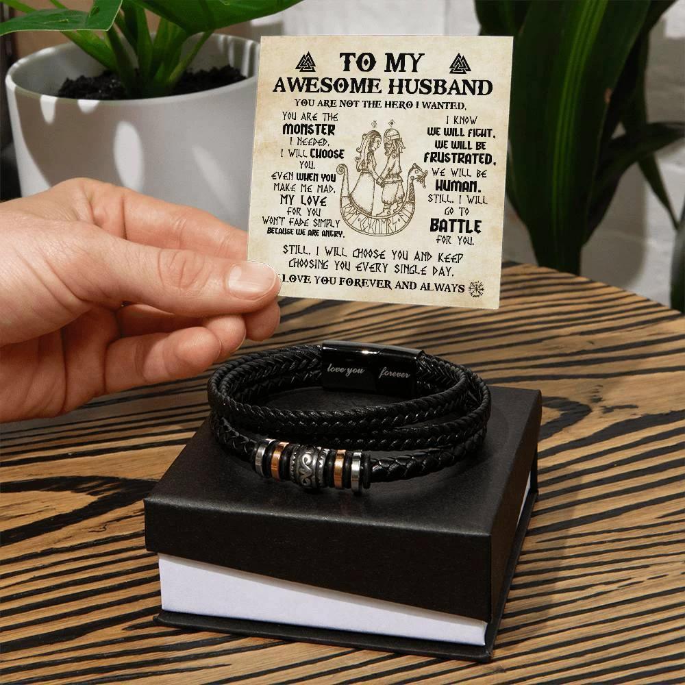 Husband, I Choose You Forever and Always Men's Braided Leather Bracelet