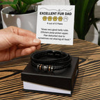 Gift for Fur Dad Belly Rubber Black Braided Leather Men's Bracelet