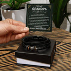 Grandpa Gift Thank You for Your Love and Support Black Braided Leather Men's Bracelet