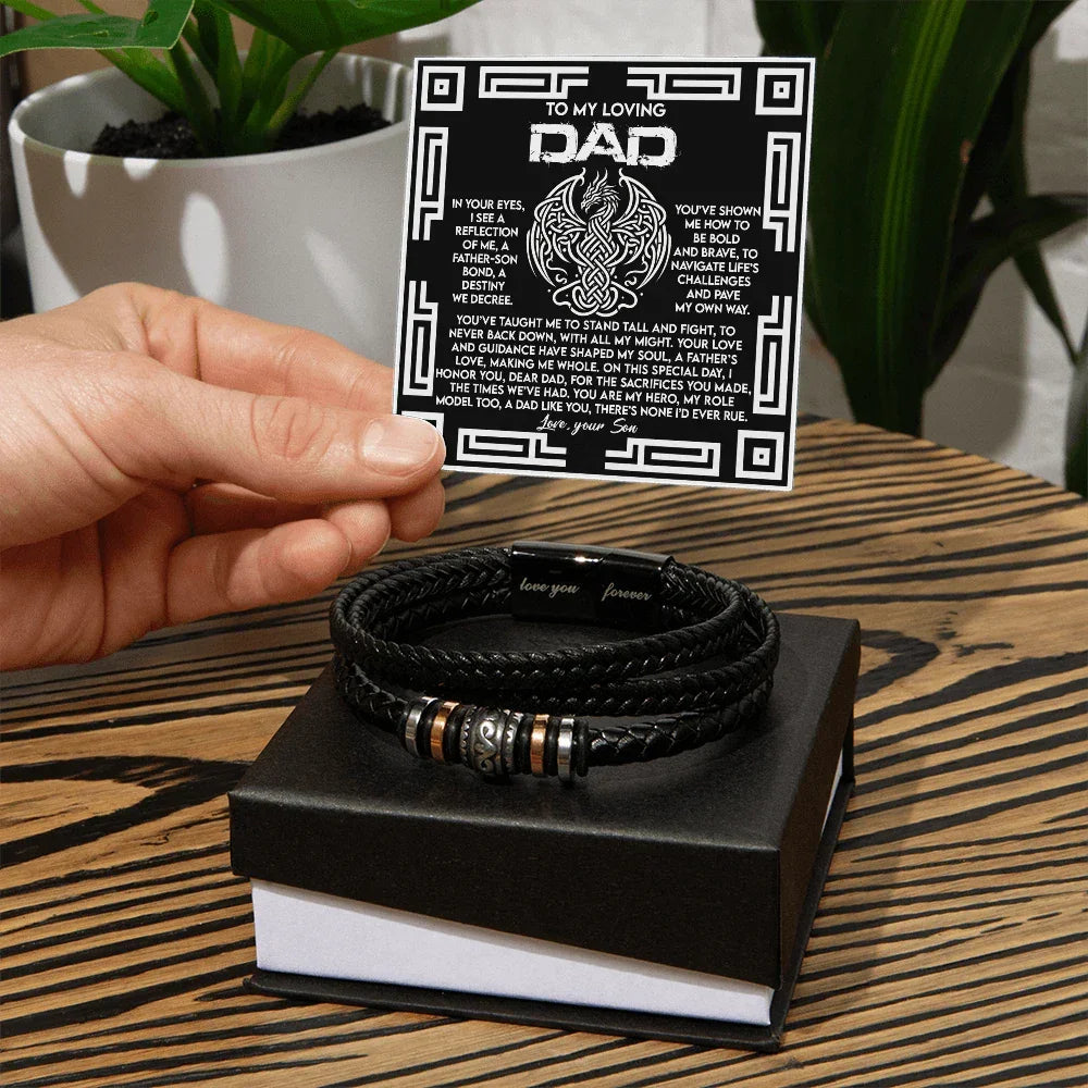 Dad Father's Day Gift from Son - Men's “Love You Forever” Bracelet with Celtic Dragon Message Card - Vegan Leather Beaded Bracelet