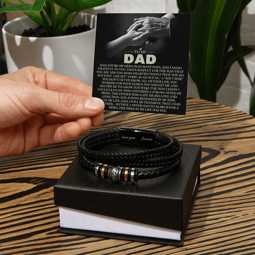 To My Dad Vegan Leather Bracelet Birthday, Father's Day Gift with Heartfelt “Hero in My Life” Message Card