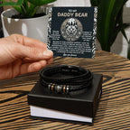 To My Daddy Bear Leather Bracelet with Message Card – Unwavering Belief & Support – Father's Day, Birthday, or Christmas Gift for Dad