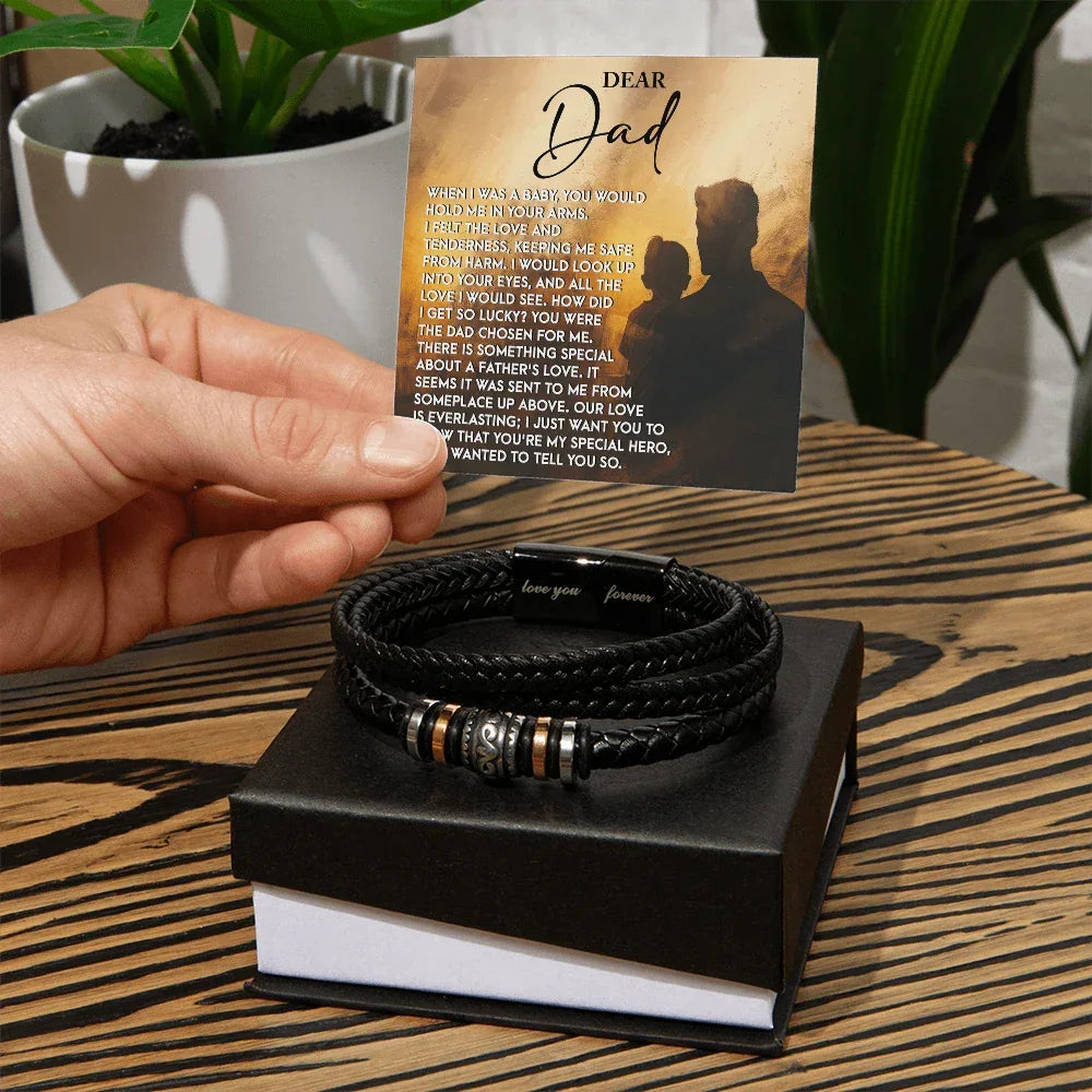 Dad Father's Day Gift - Men's “Love You Forever” Bracelet with “Chosen Love” Sentimental Message Card - Vegan Leather Bracelet - Heartfelt Gift for Dad from Son or Daughter