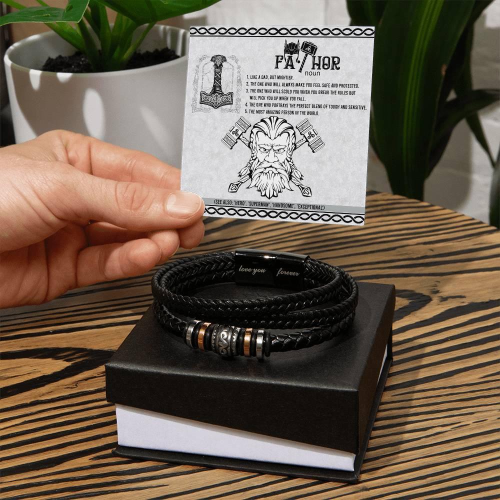 Gift for Dad - Safe And Protected - Black Braided Leather Men's Bracelet - Mallard Moon Gift Shop
