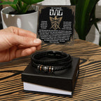 My Warrior Dad - Father's Day, Birthday Gift for Dad - Men's Braided Vegan Leather Bracelet with Quiet Strength Warrior Message Card