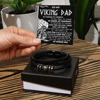 Viking Dad Father's Day, Birthday Gift - Men's Braided Vegan Leather Bracelet with Bold Viking Message Card