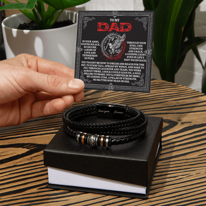 To My Dad Father's Day Gift - Men's Vegan Leather Bracelet with Bold Viking-Inspired “Guiding Light” Message Card -- Meaningful Gift for Dad from Son or Daughter - Mallard Moon Gift Shop