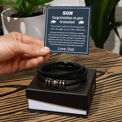 Son Graduation Personalized Leather Bracelet Embrace the Future - Mallard Moon Gift Shop
