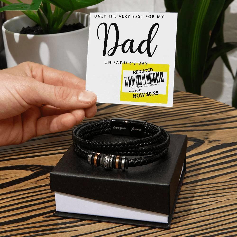 Dad Reduced Price Leather Bracelet - Funny Father’s Day Gift with Sarcastic Price Tag Message Card