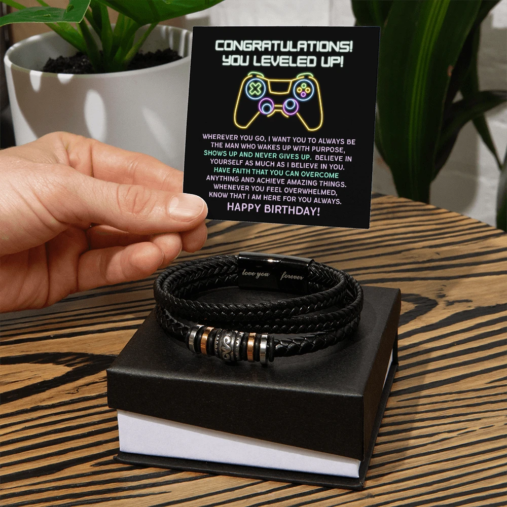 Level-Up Birthday Bracelet for Him – “Love You Forever” Gamer Gift | Encouraging Message for Son, Boyfriend, or Husband