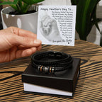 Gift for Fur Dad Happy Pawther's Day Personalized Black Braided Leather Men's Bracelet