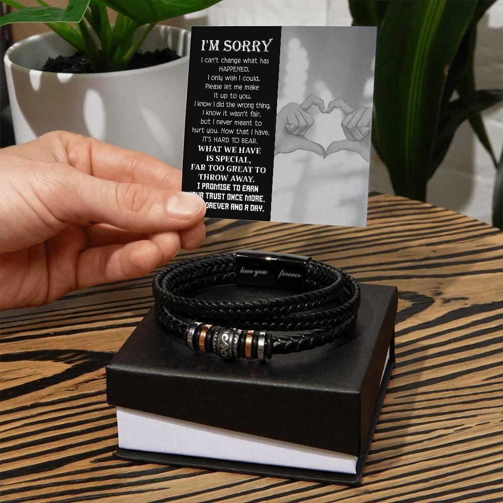 Forever Love Men’s Bracelet – Apology & Forgiveness Gift with Engraved “Love You Forever” Sentiment | Braided Vegan Leather & Stainless Steel