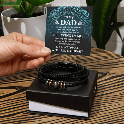 Gift for Dad - In Sun and Rain, Pleasure and Pain Men's Braided Leather Bracelet - Mallard Moon Gift Shop