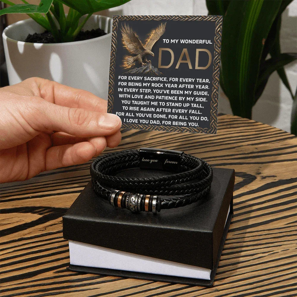 To My Wonderful Dad - Love and Strength Tribute Bracelet for Father - Inspirational ‘Sacrifice & Guidance' Message Card - Thoughtful Father's Day, Birthday, or Just Because Gift from Son or Daughter