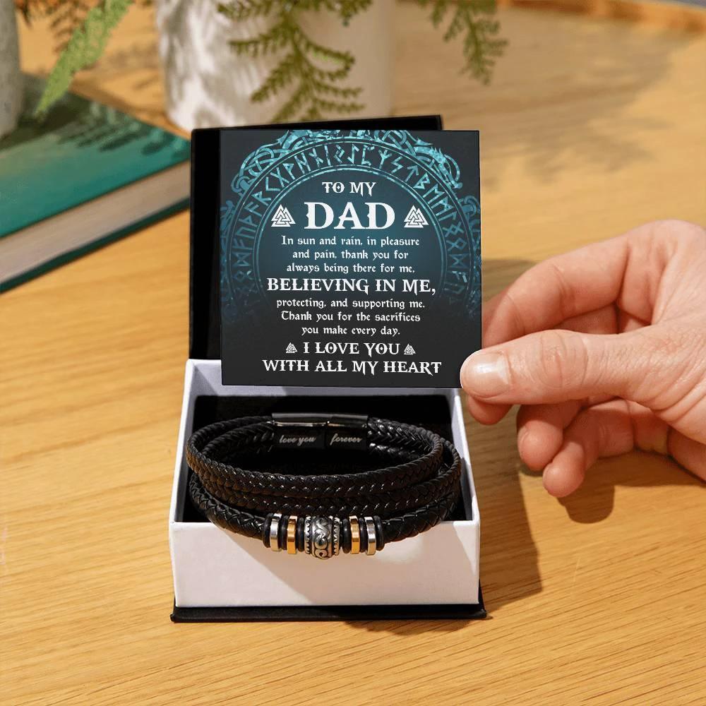Gift for Dad - In Sun and Rain, Pleasure and Pain Men's Braided Leather Bracelet