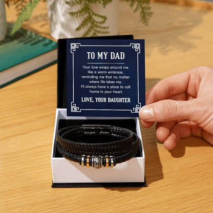 Dad Gift A Home in your Heart Leather Braided Men's Bracelet - Mallard Moon Gift Shop