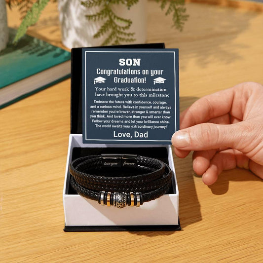 Son Graduation Personalized Leather Bracelet Embrace the Future - Mallard Moon Gift Shop