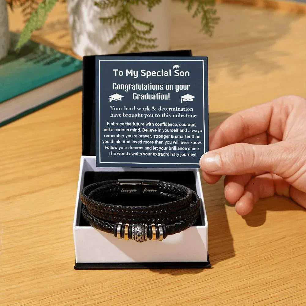 To My Son Congratulations on Your Graduation Follow Your Dreams Leather Bracelet