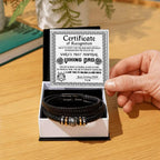 World’s Most Powerful Viking Dad Bracelet – Personalized Certificate Gift from Your Loving Child – Brave, Wise, Strong Norse Mythology Father’s Day Gift Idea – Black Braided Leather Bracelet for Dad