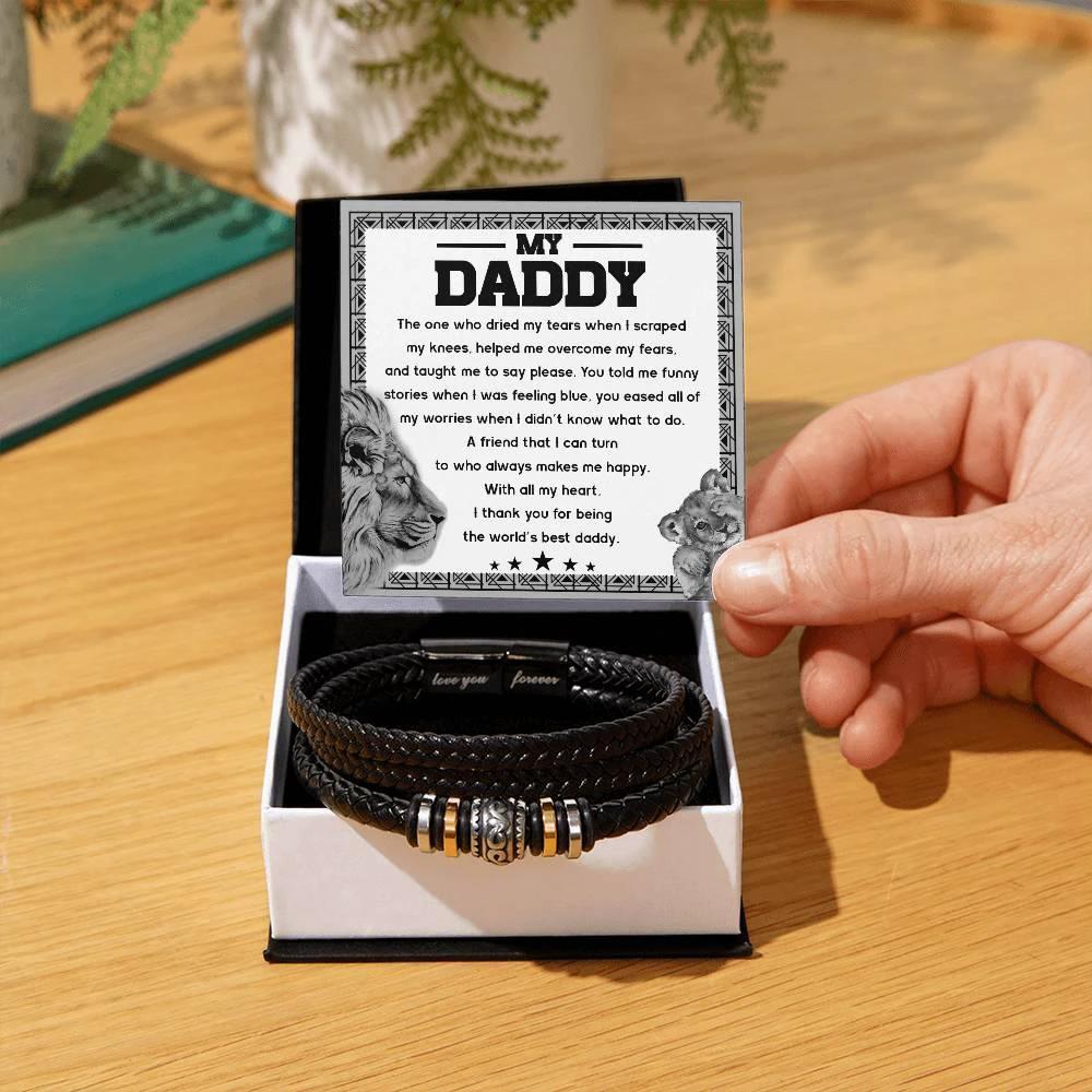 Dad Gift-The One Who Dried My Tears and Makes Me Happy-Braided Leather Men's Bracelet
