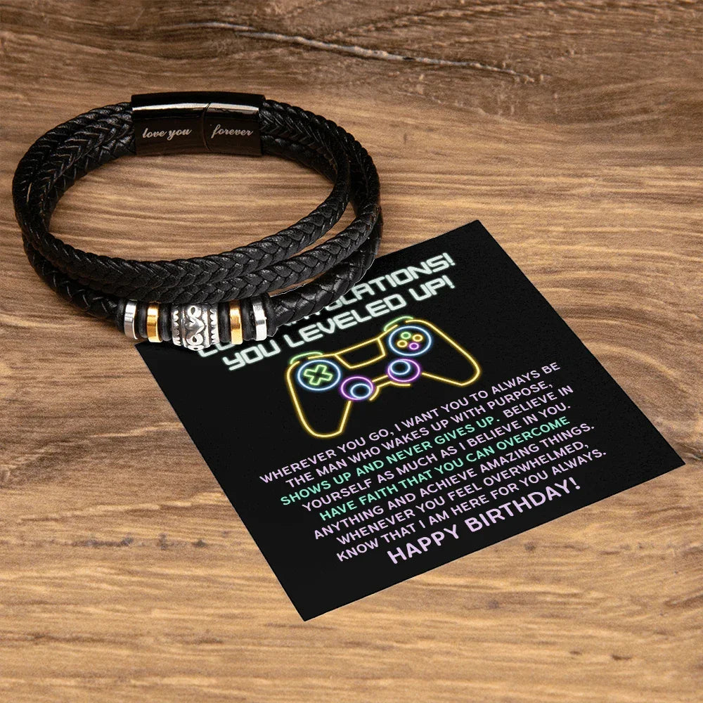 Level-Up Birthday Bracelet for Him – “Love You Forever” Gamer Gift | Encouraging Message for Son, Boyfriend, or Husband