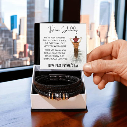 Dear Daddy Happy First Father's Day Leather Braided Men's Bracelet - Mallard Moon Gift Shop