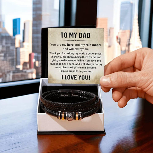 Dad My Hero My Role Model Leather Braided Men's Bracelet - Mallard Moon Gift Shop