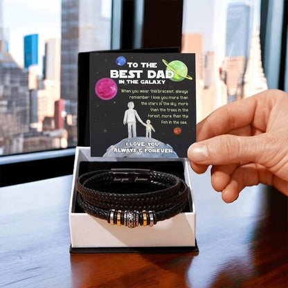 Dad Gift -Best Dad In The Galaxy - Braided Leather Men's Bracelet - Mallard Moon Gift Shop