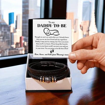New Daddy to Be Gift -Soon I Will Rest In Your Arms-Braided Leather Men's Bracelet - Mallard Moon Gift Shop