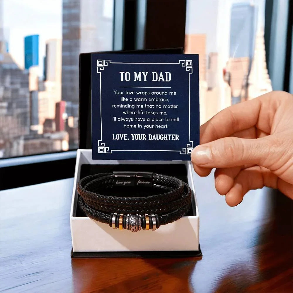To My Dad Love You Forever Engraved Men's Braided Leather Bracelet – Sentimental Gift from Daughter for Father's Day, Birthday, or Just Because