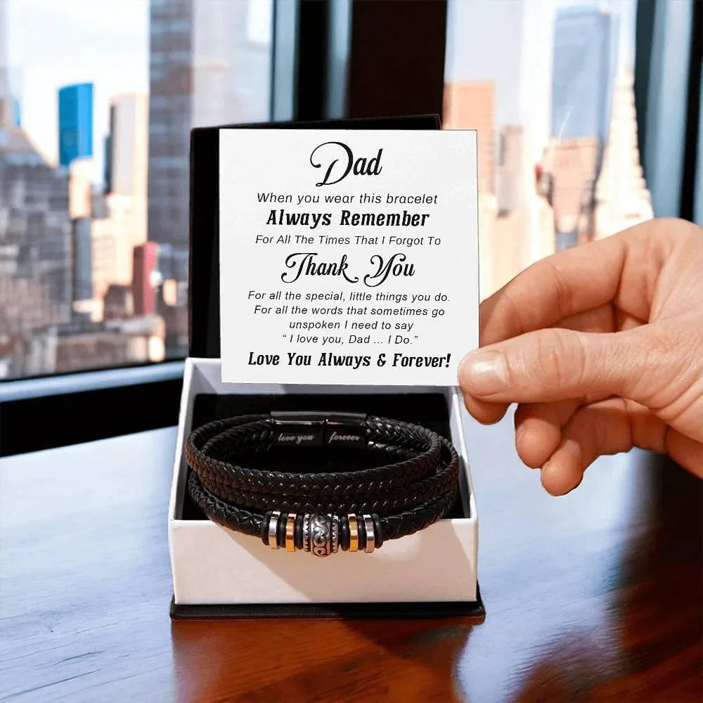 Dad Unspoken Words Leather Braided Men's Bracelet