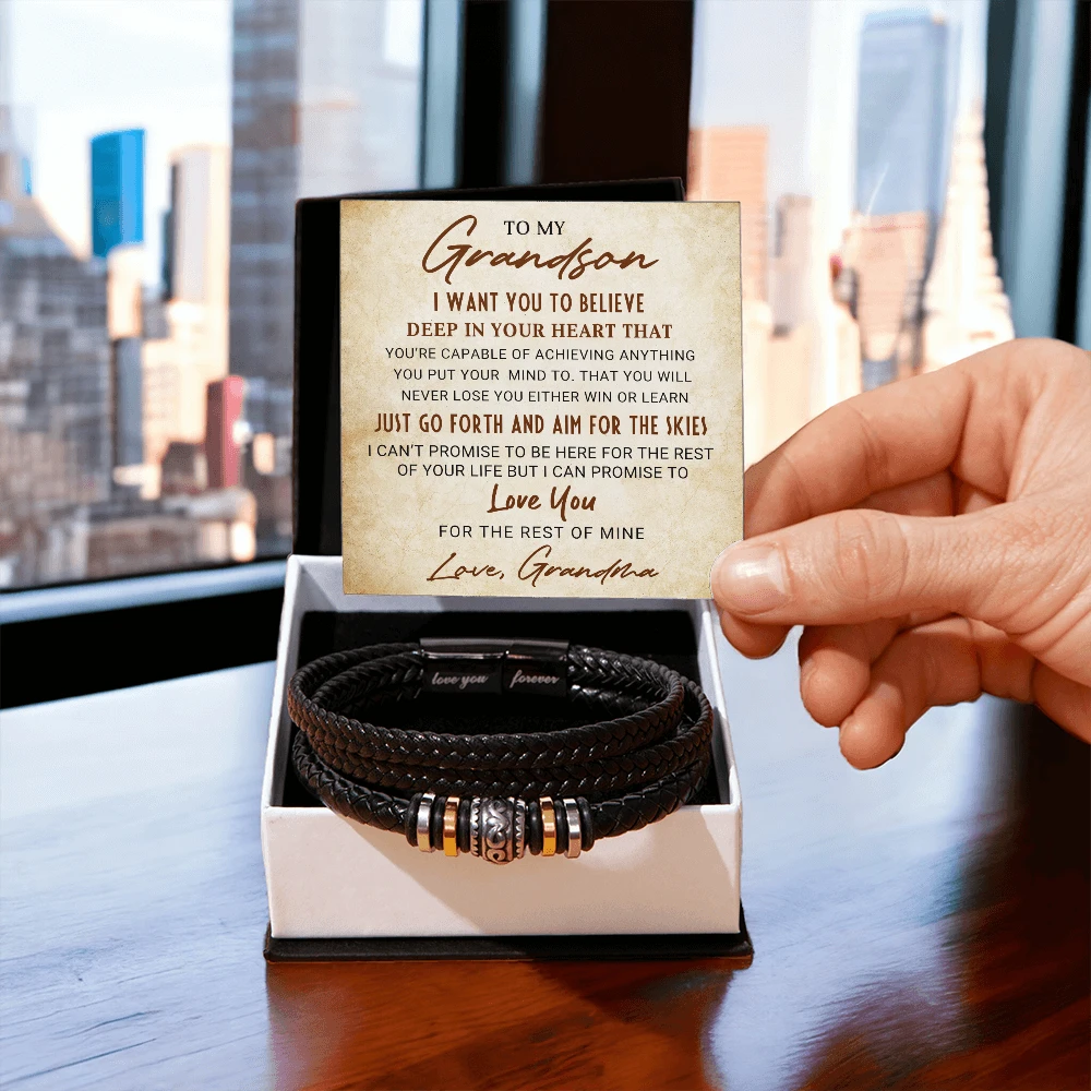 To My Grandson Bracelet – Inspirational Gift from Grandma | Love You Forever Message with Boxed Card for Birthday, Graduation, or Christmas