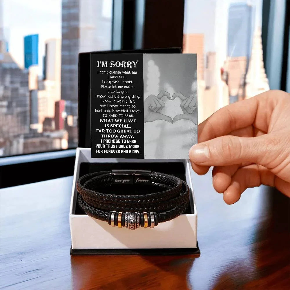 Forever Love Men’s Bracelet – Apology & Forgiveness Gift with Engraved “Love You Forever” Sentiment | Braided Vegan Leather & Stainless Steel