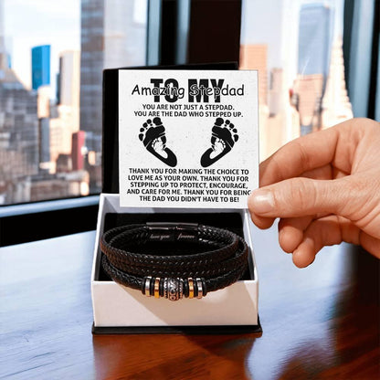 To My Amazing Stepdad You are Not Just a Stepdad, You are the Dad Who Stepped Up Men's Leather Bracelet - Mallard Moon Gift Shop