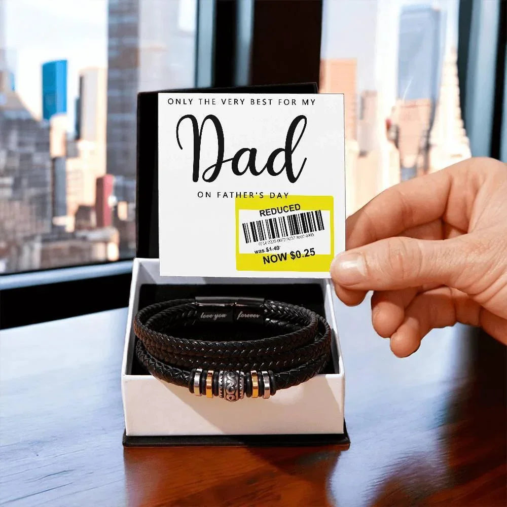 Dad Reduced Price Leather Bracelet - Funny Father’s Day Gift with Sarcastic Price Tag Message Card