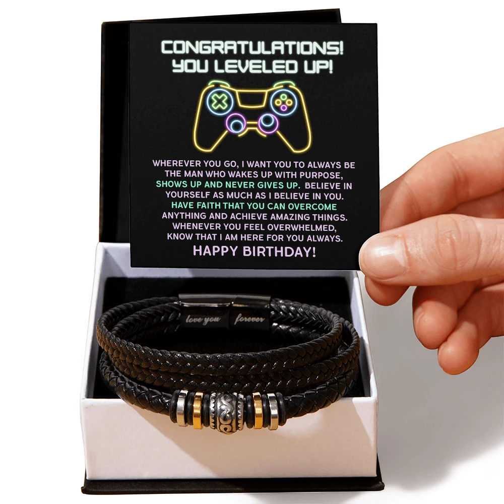 Level-Up Birthday Bracelet for Him – “Love You Forever” Gamer Gift | Encouraging Message for Son, Boyfriend, or Husband