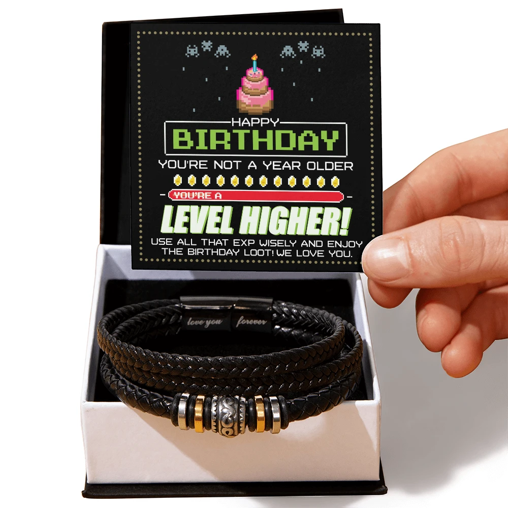 Birthday Gift for Him - Love You Forever Men's Bracelet – Braided Leather Stylish Jewelry for Husband, Son, or Boyfriend