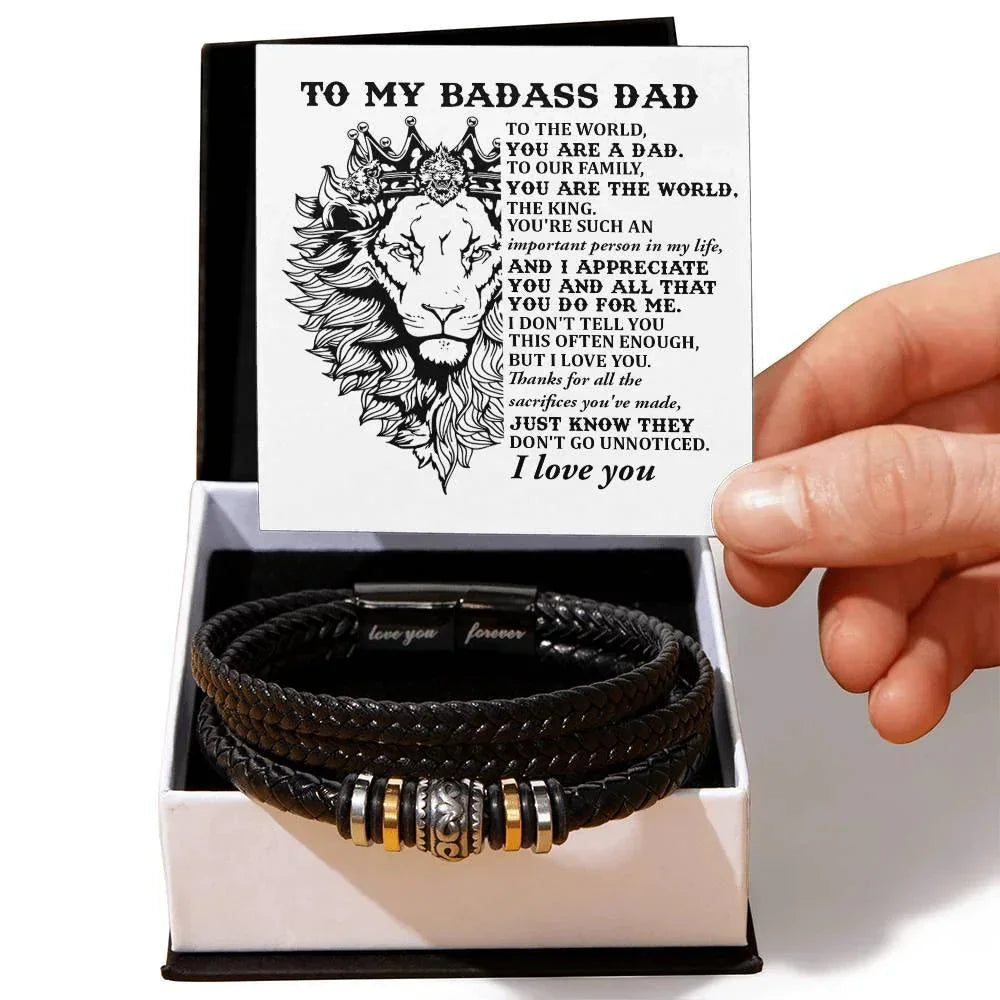Dad Gift- Badass Dad You are the World -Braided Leather Men's Bracelet