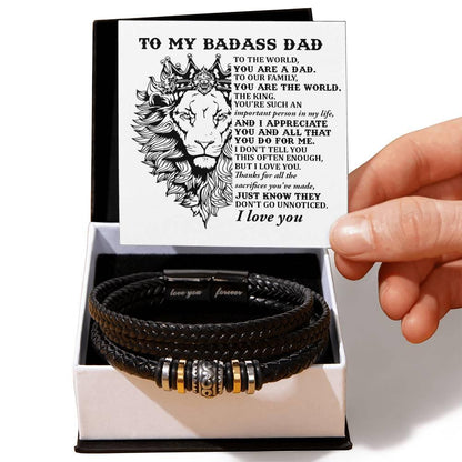 Dad Gift- Badass Dad You are the World -Braided Leather Men's Bracelet - Mallard Moon Gift Shop