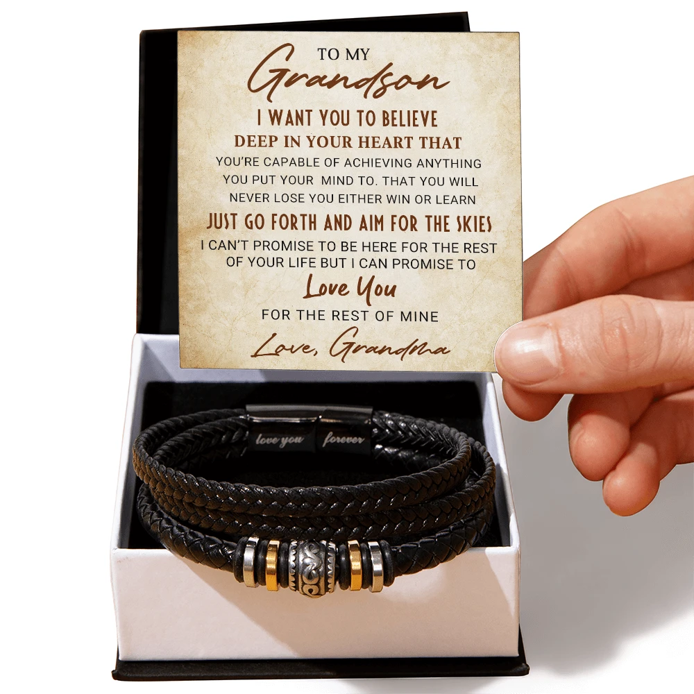 To My Grandson Bracelet – Inspirational Gift from Grandma | Love You Forever Message with Boxed Card for Birthday, Graduation, or Christmas