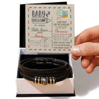 Gift for New Dad - Baby Loading Daddy Can't Wait to Lay Down On Your Chest, Love The Bump -Braided Leather Men's Bracelet